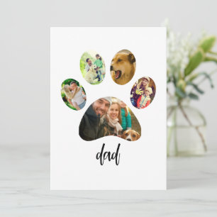 Fathers Day Dog Dad   5 Paw Print Photo Collage Holiday Card