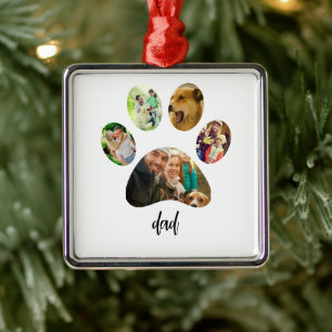 Fathers Day Dog Dad 5 Paw Print Photo Collage Metal Tree Decoration