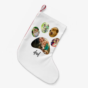 Fathers Day Dog Dad 5 Paw Print Photo Collage Small Christmas Stocking