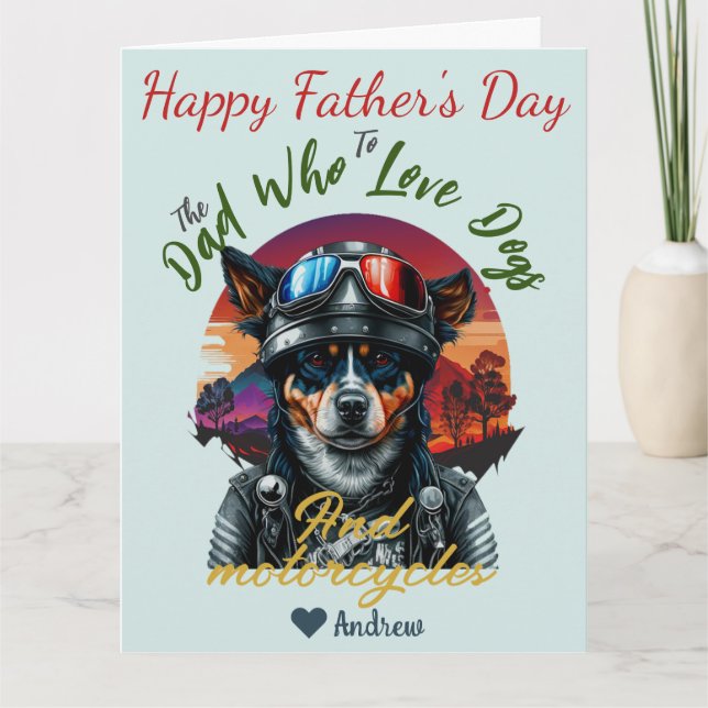 fathers day, dog dad, motorcycles, simple modern card (Front)