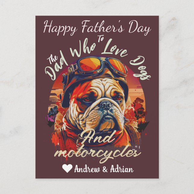father's day, dog dad, motorcycles, simple modern holiday postcard (Front)