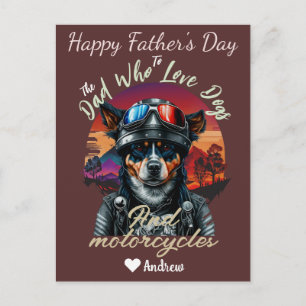 father's day, dog dad, motorcycles, simple modern holiday postcard