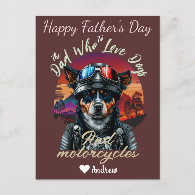 father's day, dog dad, motorcycles, simple modern holiday postcard (Front)