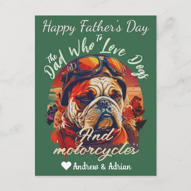 father's day, dog dad, motorcycles, simple modern holiday postcard (Front)