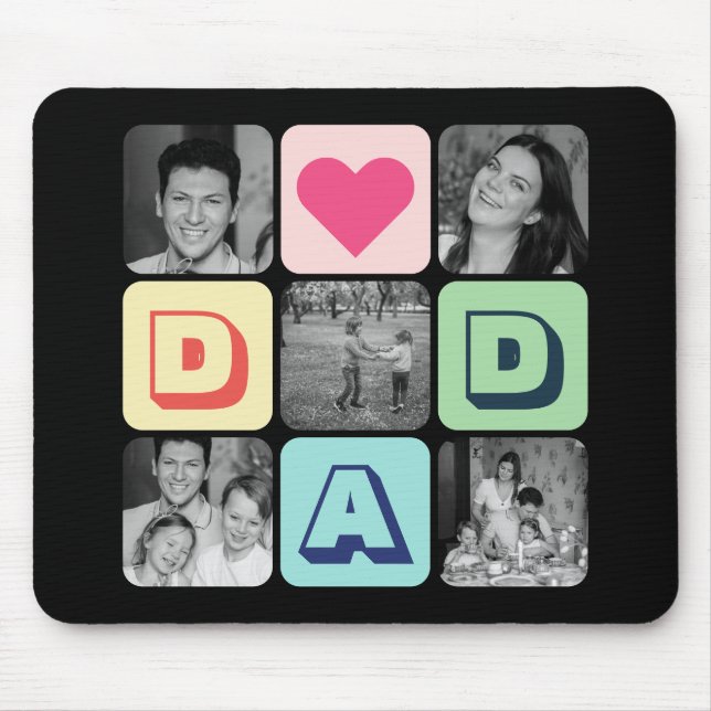 Father's Day Family Photo Grid Dad Picture Collage Mouse Mat (Front)