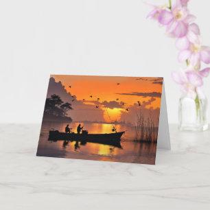 Fathers Day Fishermen and Fishing Boat Lake Card