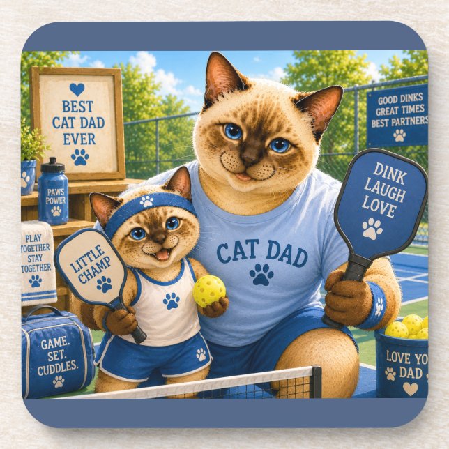 Father's Day for Cat Dad Pickleball lovers Coaster (Front)
