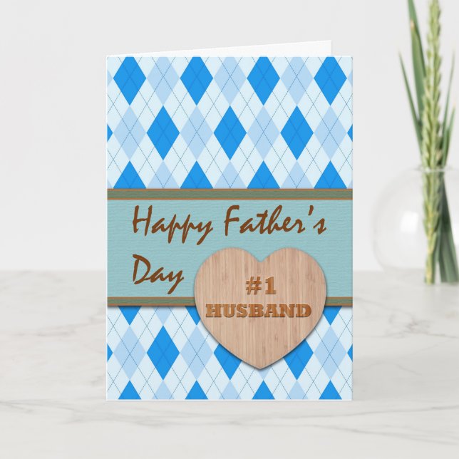 Father's Day for Husband, Wood Heart, Argyle Card (Front)