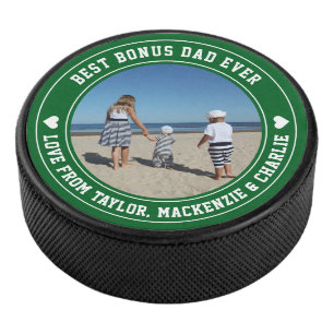 Fathers Day for Stepdad Bonus Dad Personalised Hockey Puck