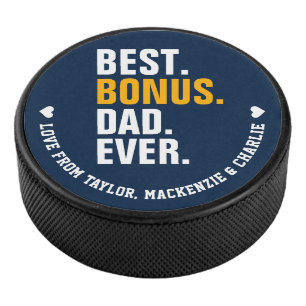 Fathers Day for Stepdad Bonus Dad Personalized Hockey Puck