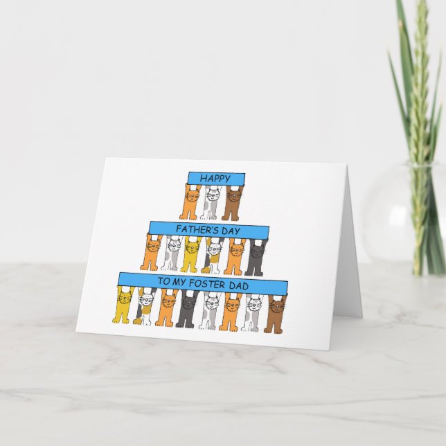 Father's Day Foster Dad Cartoon Cats Card (Front)