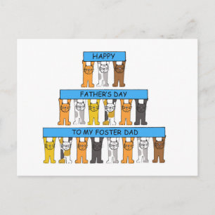 Father's Day Foster Dad Cartoon Cats Postcard