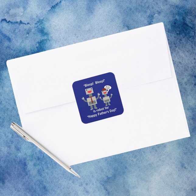 Father's Day from Son Robot Funny  Square Sticker (A Father's Day sticker with a dad robot and a son robot.)