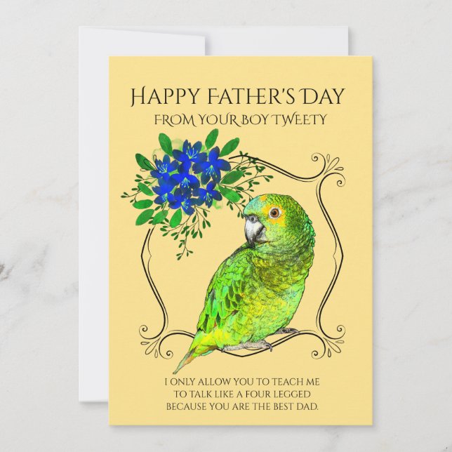 Father's Day From The Parrot Bird On Yellow Holiday Card (Front)