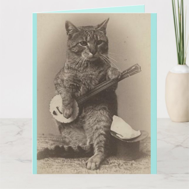 FATHER'S DAY FUNNY CAT PLAYING BANJO CARD (Front)