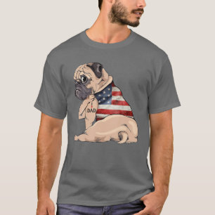 Father's Day Funny Dog Pug I Love Dad Tattoos Amer T-Shirt
