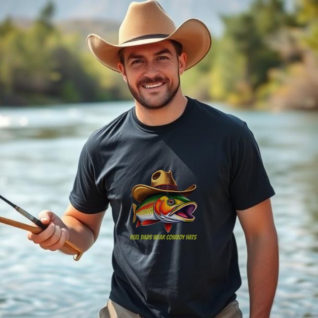 Fathers Day Funny Fish Wearing a Cowboy Hat T-Shirt (Funny T shirt for Men Father's Day T shirt Trout wearing a cowboy hat Fisherman Core cowboy fishing)