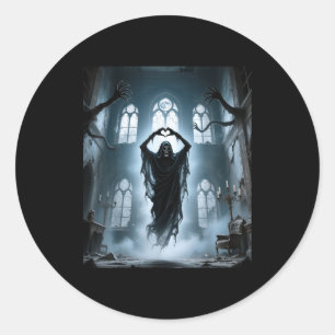 Fathers day ghost heart hands horror scary face classic round sticker