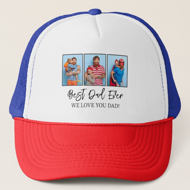 Father's day Gift Dad Photo Collage Trucker Hat (Front)