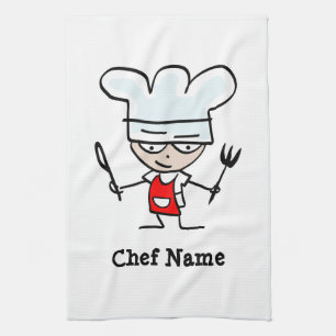 Father's Day gift personalised chef cook cartoon Tea Towel