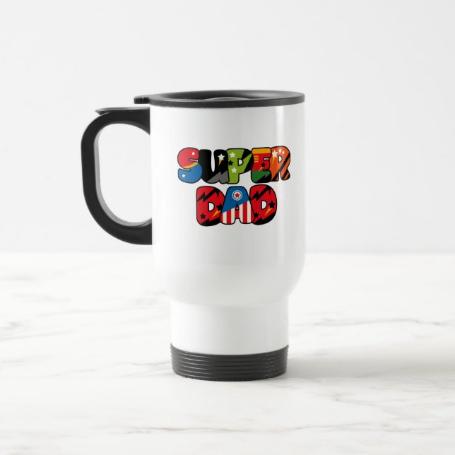 Fathers Day Gift Superdad Superhero Super Dad Travel Mug (Left)