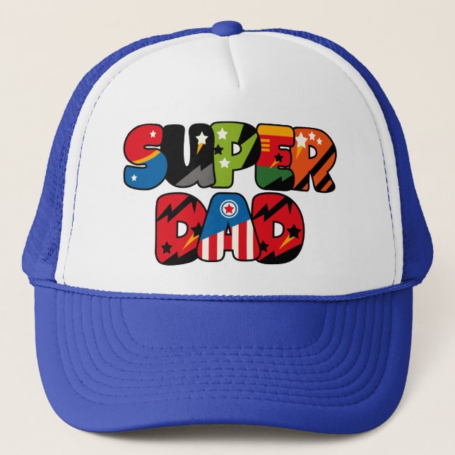 Fathers Day Gift Superdad Superhero Super Dad Trucker Hat (Front)
