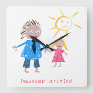 Fathers Day Gift, Your Childs Drawing on a Square Wall Clock