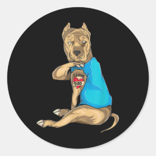 Fathers Day Gifts Dad Funny Dog Pitbull I Love Dad Classic Round Sticker