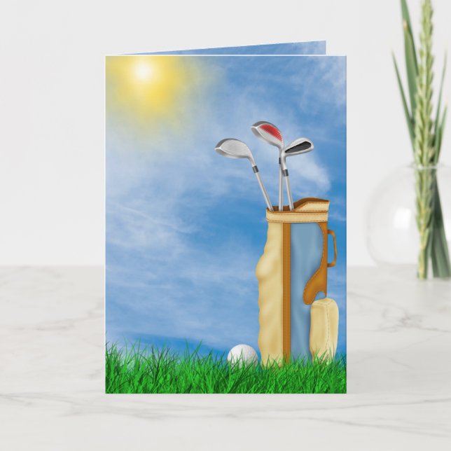 Father's Day-golf ball and bag in grass Card (Front)