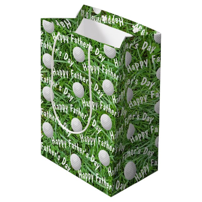 Father's Day Golf Balls on Grass Medium Gift Bag (Back Angled)