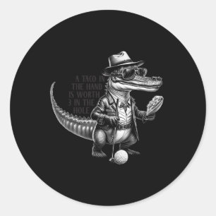 Fathers Day Golfing Alligator With Tacos Golf Love Classic Round Sticker