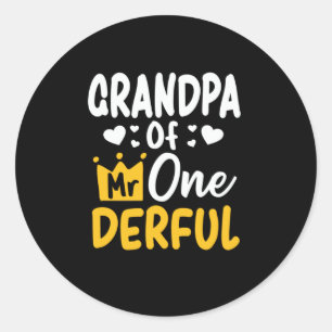 Father's Day Grandpa of Mr Onederful 1st Birthday Classic Round Sticker