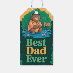 Father's Day greeting with cute bear fishing Gift Tags