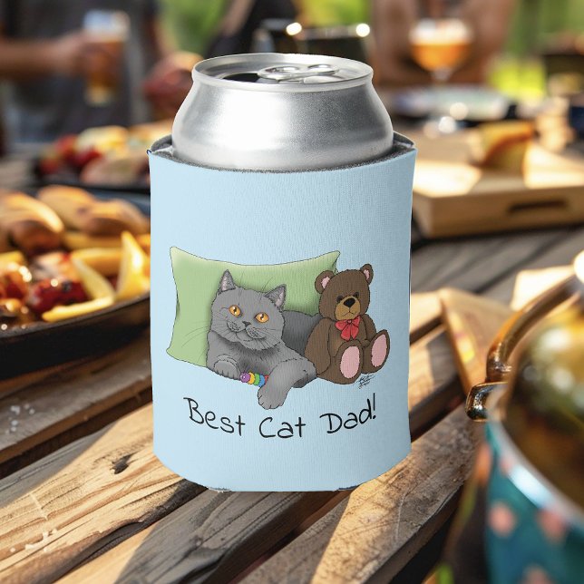  Father's Day Grey Cat Can Cooler (Creator Uploaded)
