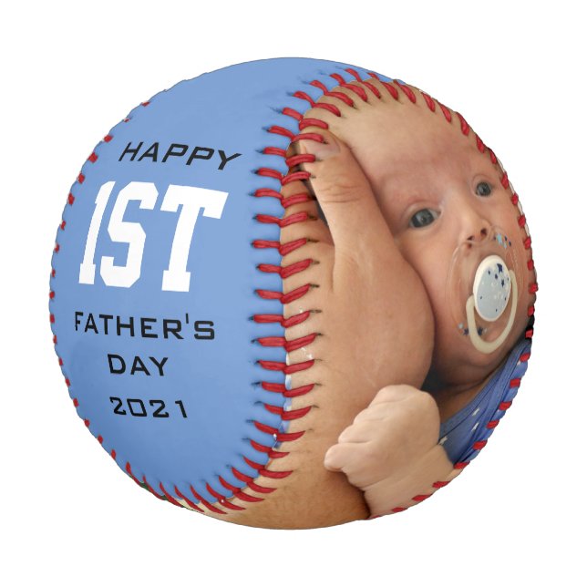 Father's Day Happy First Custom 2 Photo Blue Baseball (Angled)