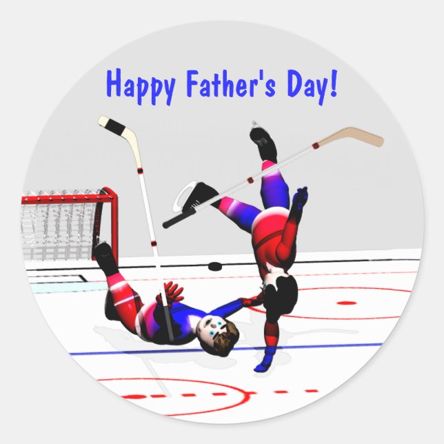 Father's Day Hockey Game Classic Round Sticker (Front)