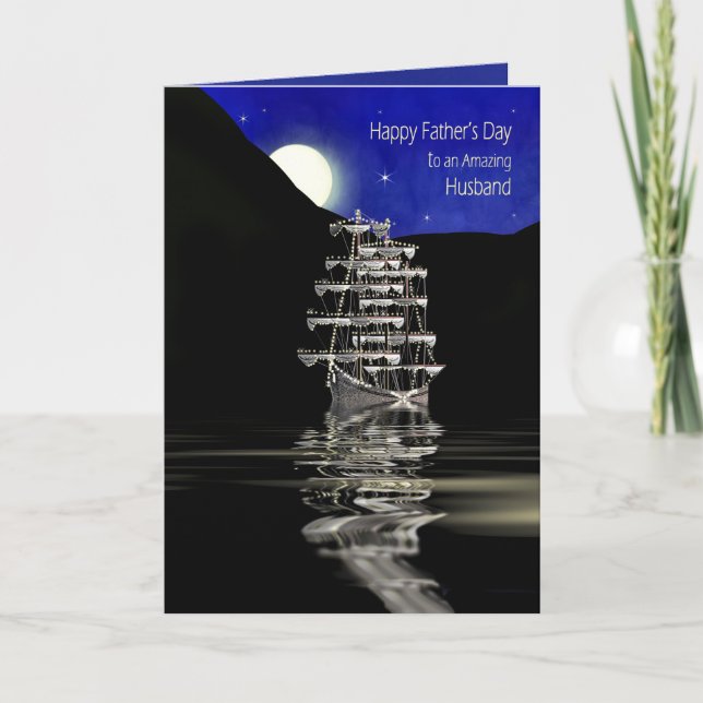 Father's Day, Husband,  Ship with Sails, Night Card (Front)