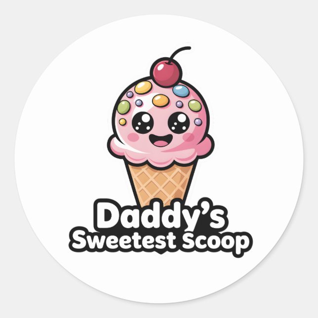 Father's Day Ice Cream Scoop Toddler Girl Dad Classic Round Sticker (Front)