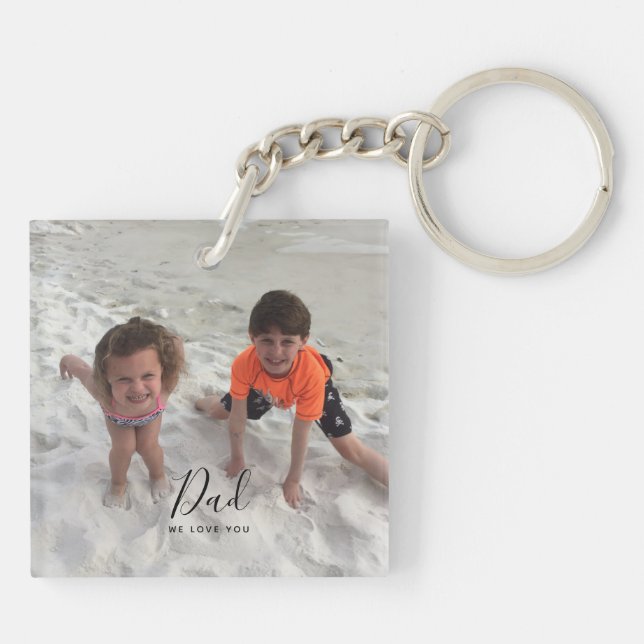 Fathers Day Kids Photo Dad Script Key Ring (Back)