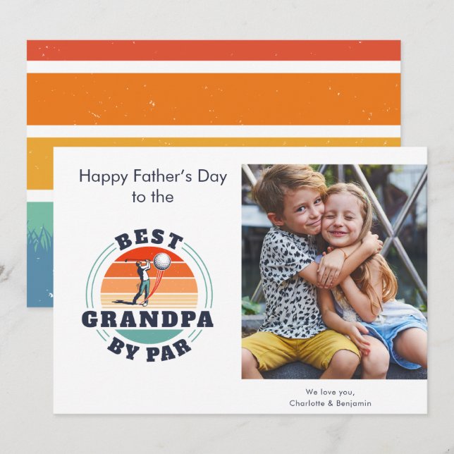 Fathers Day Kids Photo Retro Golf Dad Card (Front/Back)