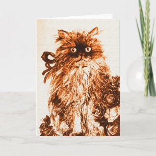 FATHER'S DAY KITTEN WITH BROWN WHITE ROSES CARD