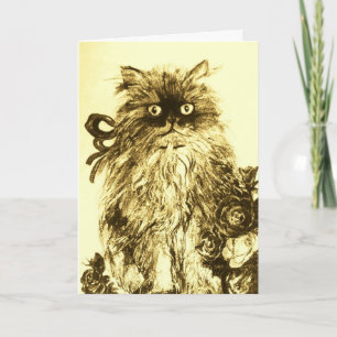 FATHER'S DAY KITTEN WITH GREEN WHITE  ROSES CARD