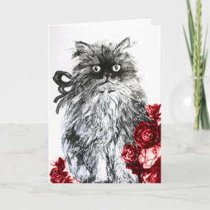 FATHER'S DAY KITTEN WITH RED ROSES CARD