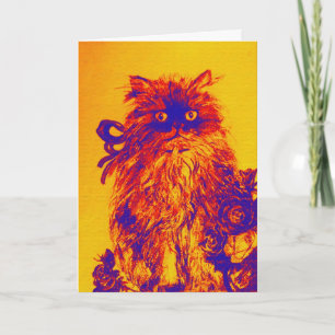 FATHER'S DAY KITTEN WITH YELLOW BLUE  ROSES CARD