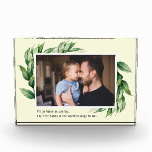 Father's Day Lucky Me Best Daddy Foliage Frame Photo Block