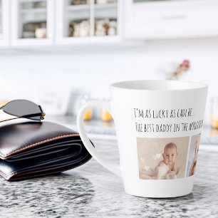 Father's Day Lucky Me Best Daddy Photos Customised Latte Mug