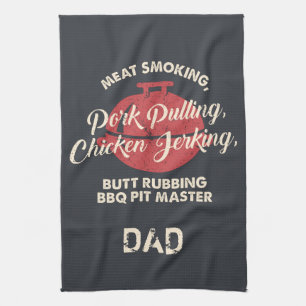 Fathers Day Meat Smoking BBQ Pit Master Dad Custom Tea Towel