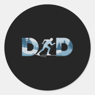 Fathers Day Mens Cross-country Skiing Dad Classic Round Sticker