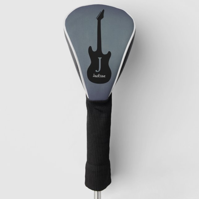Father's Day Monogram Blue Grey Electric Guitar Golf Head Cover (Front)