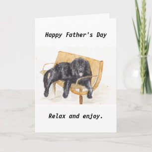 Father's day Newfoundland Dog on bench, Card